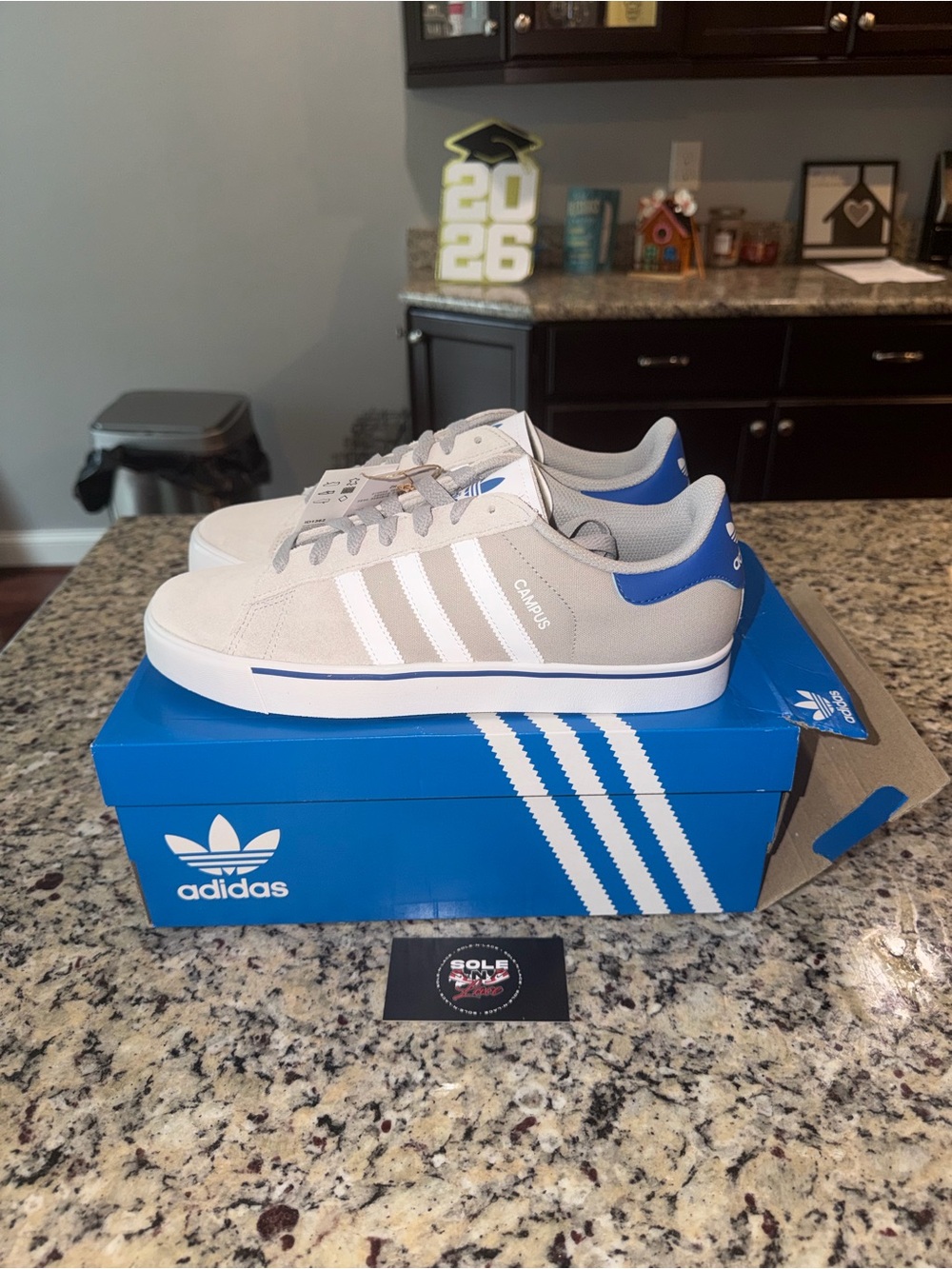 Size 10.5  Adidas Campus Vulc Grey Bluebird SKU ID 1372 Brand New Damaged Box